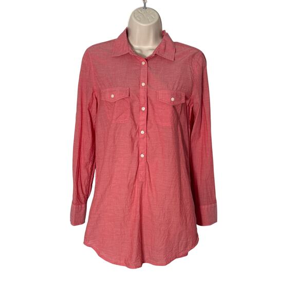 J. Crew Chambray Popover Tunic Shirt Roll Tab Long Sleeve Red Size XS - Picture 1 of 9